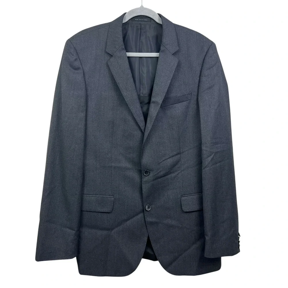 Hugo Boss Mens Super 100 Wool Blazer Suit Two Button Vented Charcoal Gray Sz 42L
